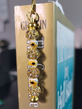 Gold and White Floral Dangle Bookmark
